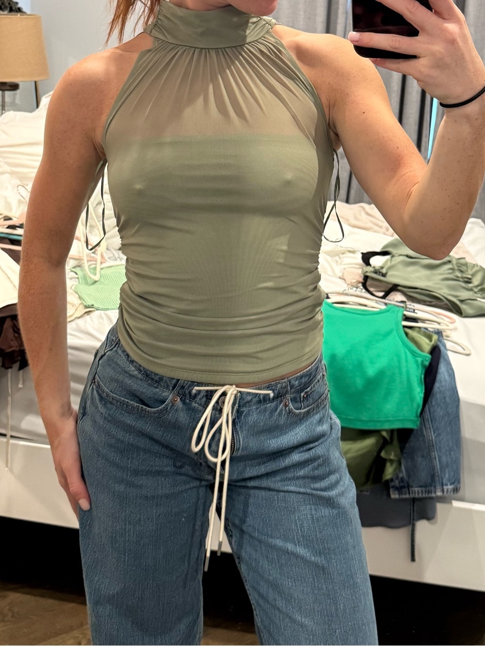 Abercrombie & Fitch Olive Green High-Neck Sleeveless Top